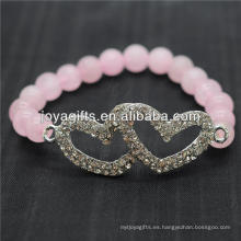 Diamante Doble Corazón con Pulsera de Estiramiento de Piedra Semipreciosa de 8MM